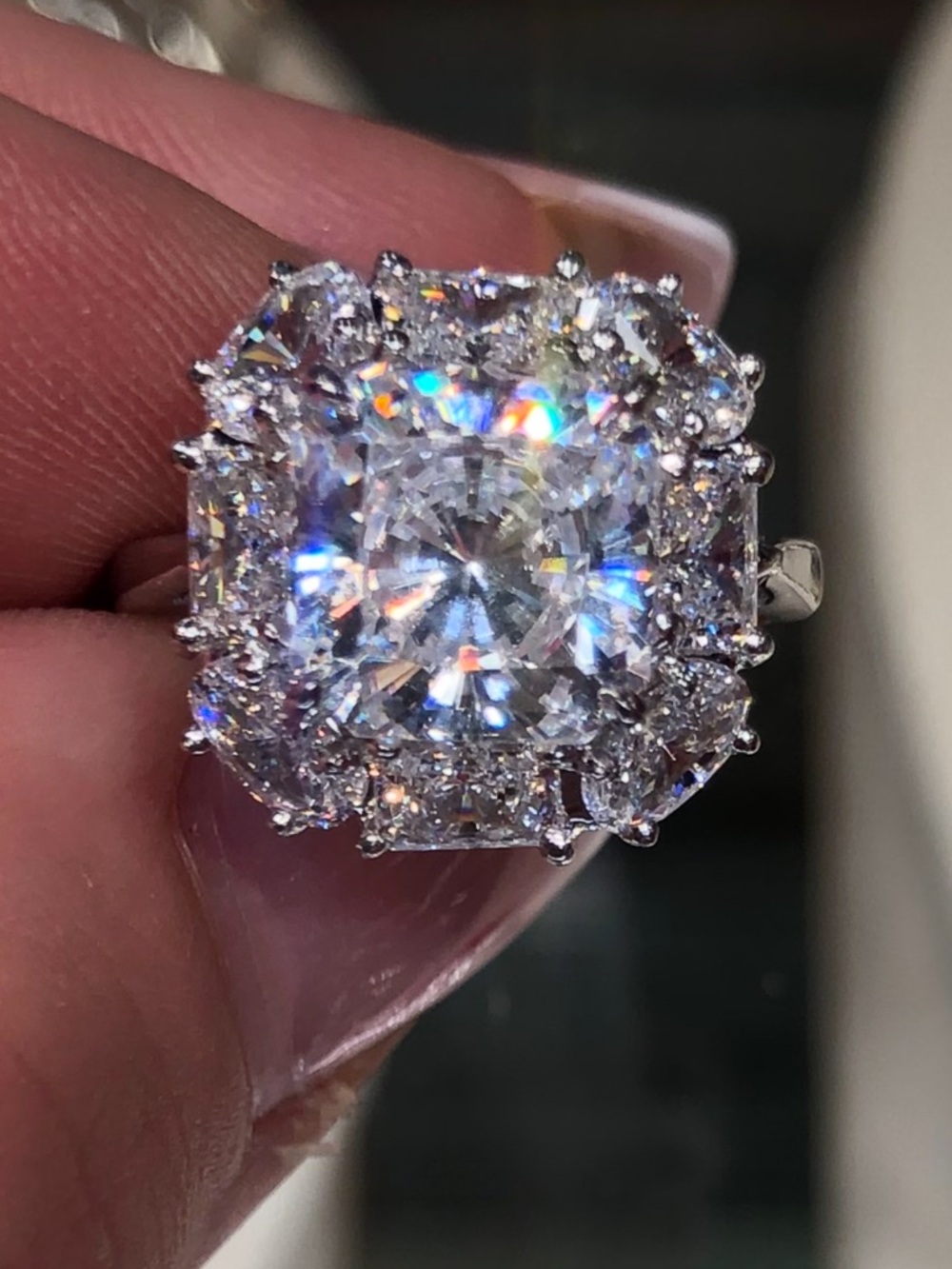 Fantasia By Deserio Princess Cut Oval and Baguette Ring Size 8